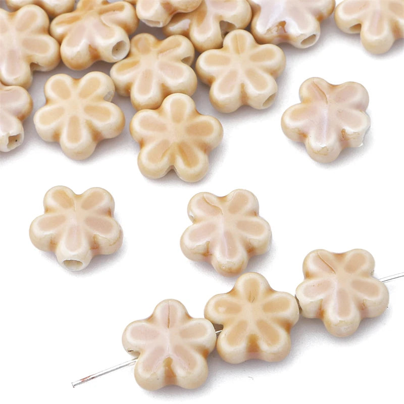 10Pc 12mm Handmade Colorful Flower Shape Ceramic Loose Spacer Beads Charm for Bracelet Necklace Earring DIY Jewerlry Making