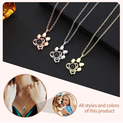 Custom Photo Projection Necklace with Photo Inside Cat Dog Paw Pendant Projection Photo Necklace with Photo Projection