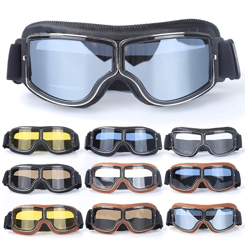 Bicycle Motorcycle Glasses Windproof Motorcycle Helmet Glasses Sunglasses Retro Universal Leather Retro Motorcycle Accessorie