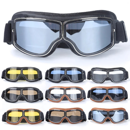 Bicycle Motorcycle Glasses Windproof Motorcycle Helmet Glasses Sunglasses Retro Universal Leather Retro Motorcycle Accessorie