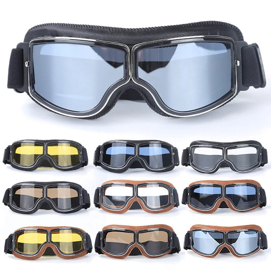 Bicycle Motorcycle Glasses Windproof Motorcycle Helmet Glasses Sunglasses Retro Universal Leather Retro Motorcycle Accessorie