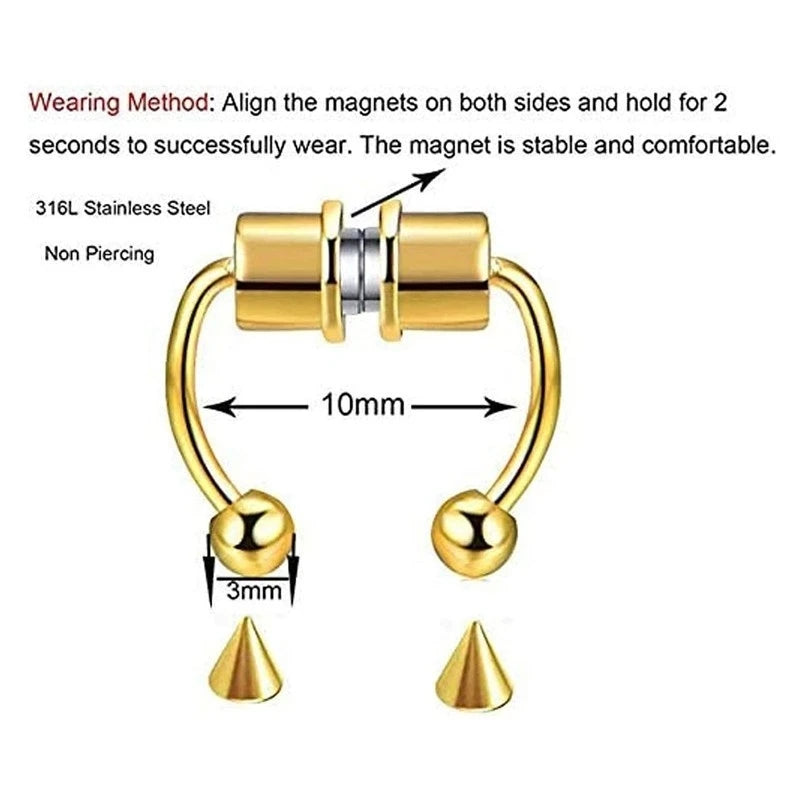 Women Fake Piercing Nose Ring Hoop Septum Non Piercing Nose Clip Rock HipHoop Stainless Steel Magnet Fashion Punk Body Jewelr