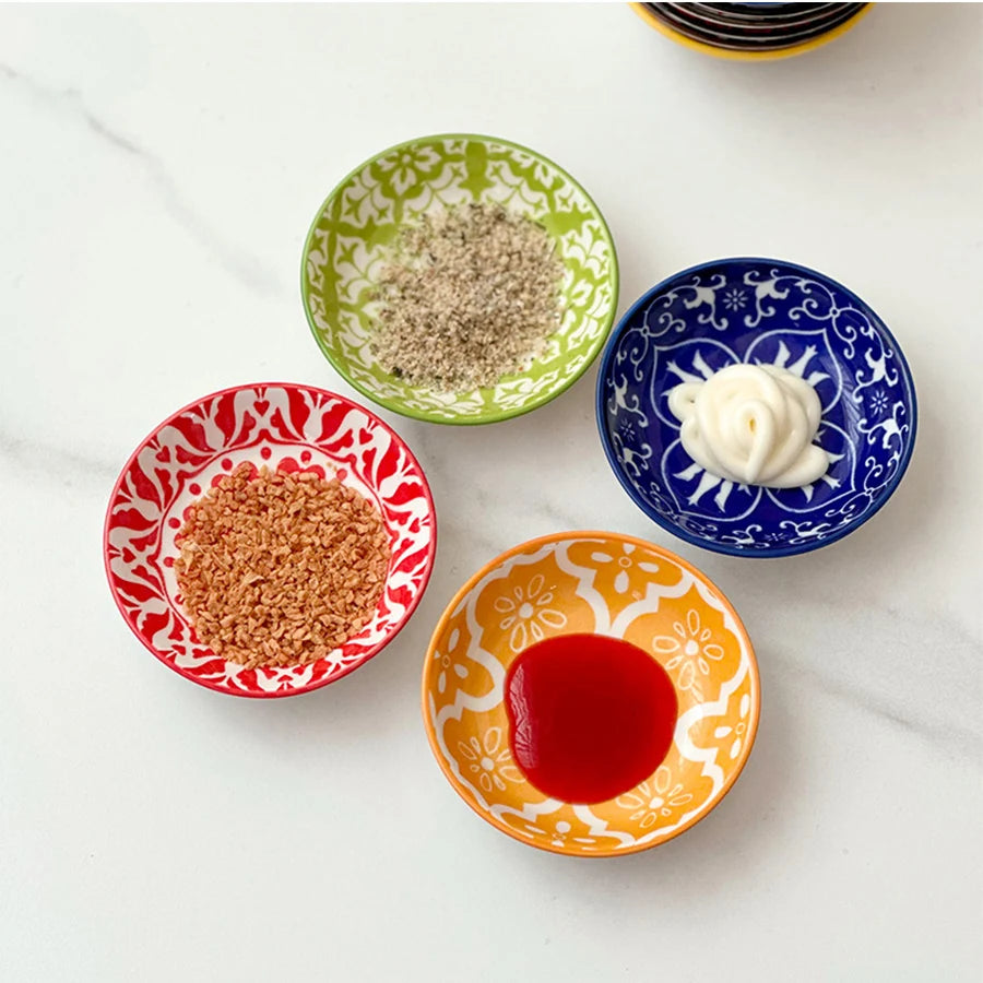 6/10 Pieces of Ceramic Condiment Dishes, Bohemian Plates, Sauce Dishes, Household Soy Sauce Vinegar Spice Dishes, Suitable fo