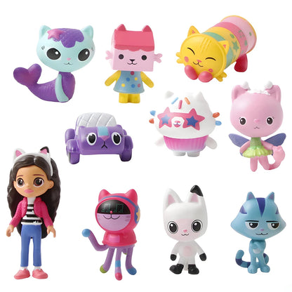 NEW 10pcs Anime Figure Toy Gab Smiling Car Cat Hug Dolls Mercat Cartoon Birthday Gift