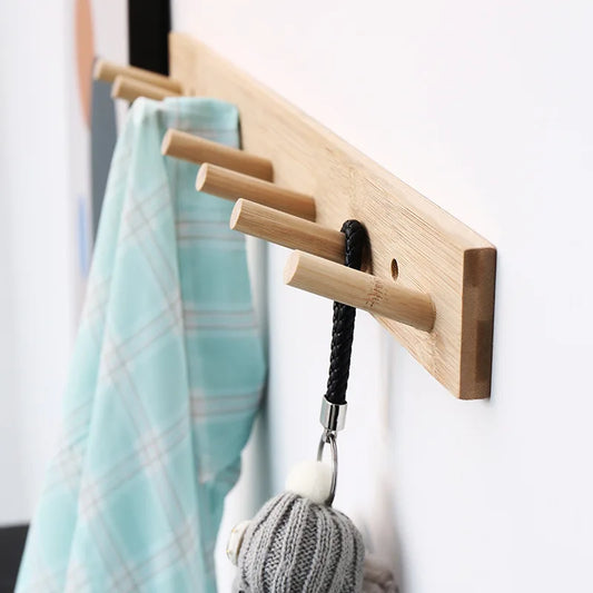 Wall Mounted Hanger Room Hooks Key Hallway Storage Holders Practical Decoration Nordic Bamboo Door Clothes Hats Robe Back Rac