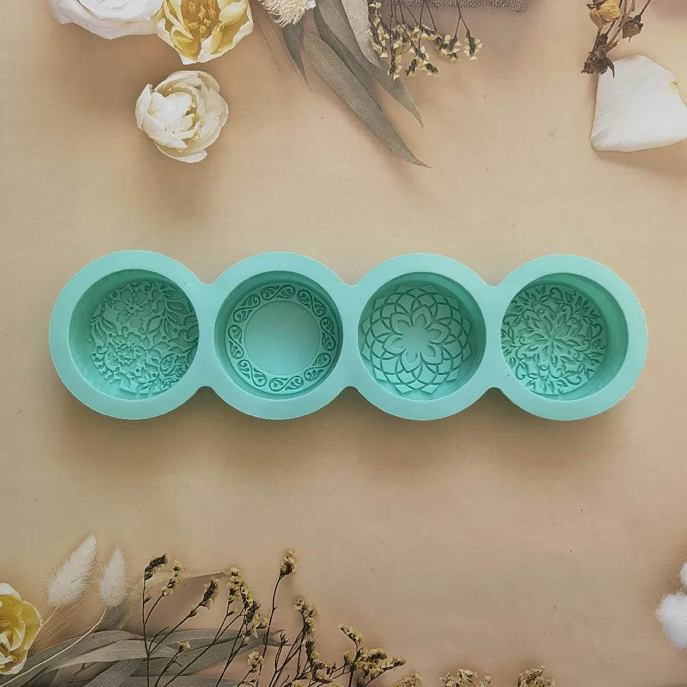 3D Handmade Silicone Soap Mold 4 Types Flower Soap Making Mould DIY Circular Shape Soaps Craft Tools Round Mooncake Mold - cy
