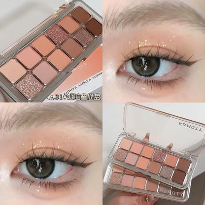 12-Color Low Saturation Matte Eyeshadow Palette Tea Apricot Earth Tones Long Lasting All-Matte Eye Makeup for Daily Use - FMT