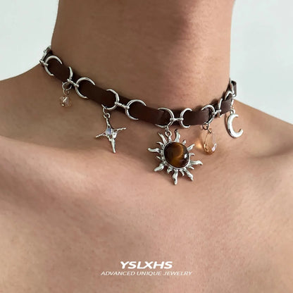 Y2K Fashion Gothic Leather Chain Choker Necklace for Women Men Trendy Vintage Goth Halloween Collar Jewelry Accessories Gifts