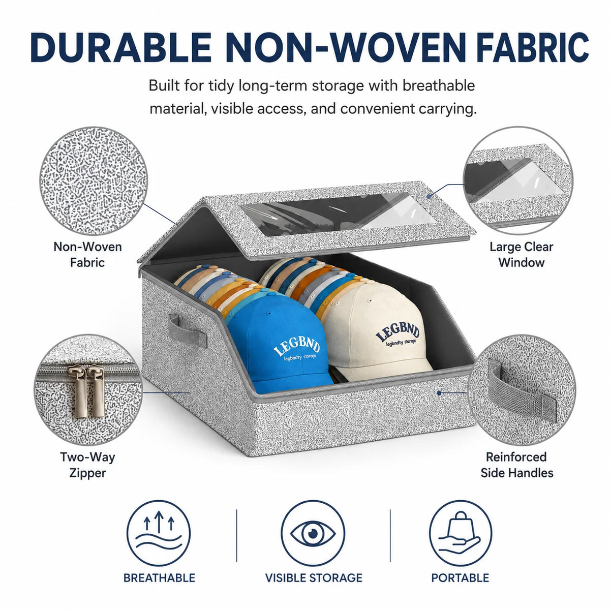 Hat Storage Box For Baseball Caps Clear Window Closet Organizer Dustproof Cap Holder Bag With Zipper Holds 24 Hats
