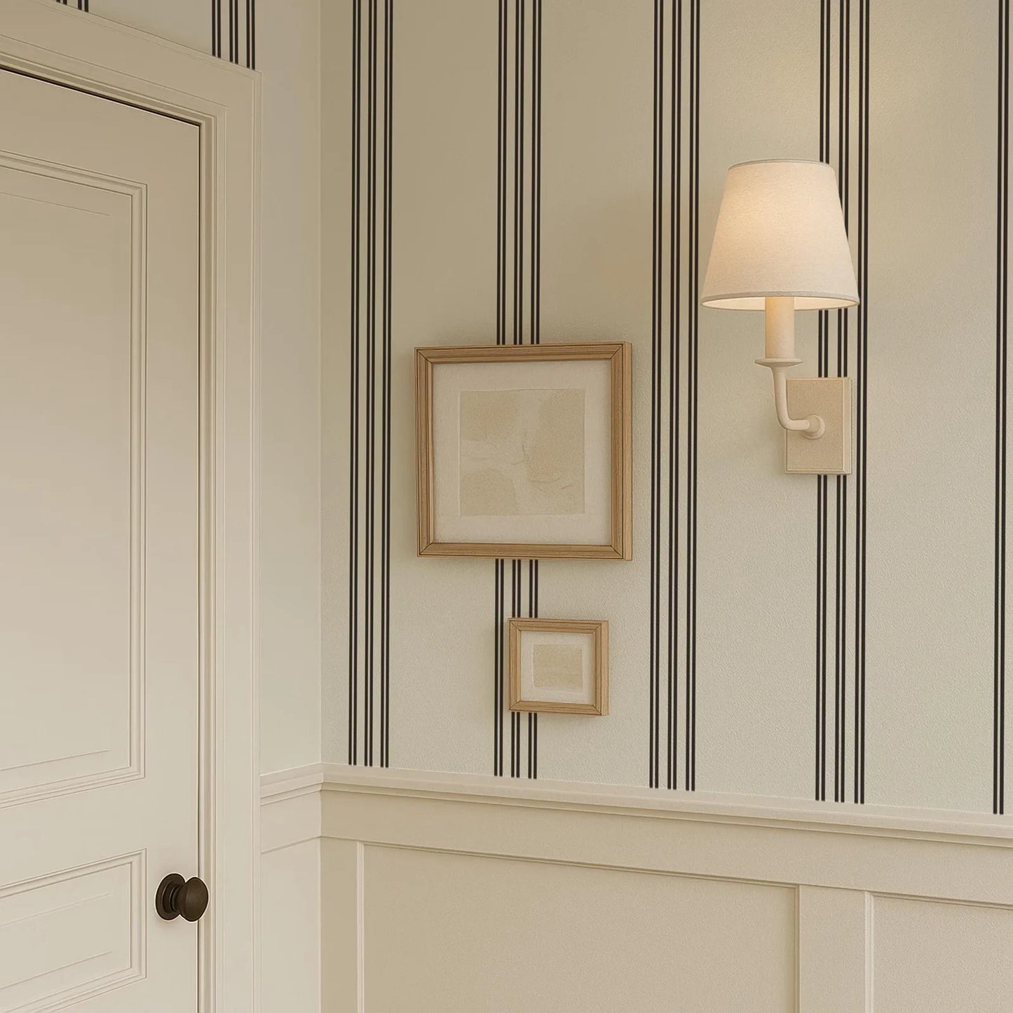 Mid Century Modern Stripe Peel & Stick Wallpaper,Or Tradition, Black and Ivory Classical Wallpaper,Elegant Line Wall Hanging,