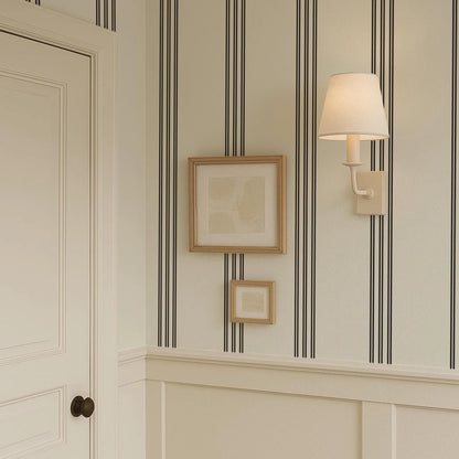 Mid Century Modern Stripe Peel & Stick Wallpaper,Or Tradition, Black and Ivory Classical Wallpaper,Elegant Line Wall Hanging,
