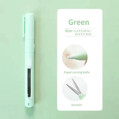 1pc Mini Portable Scissors Paper Cutter Knife 2 In 1 Multifunctional Pocket Pen Shape Scrapbooking Carving Cutting Art Tools 