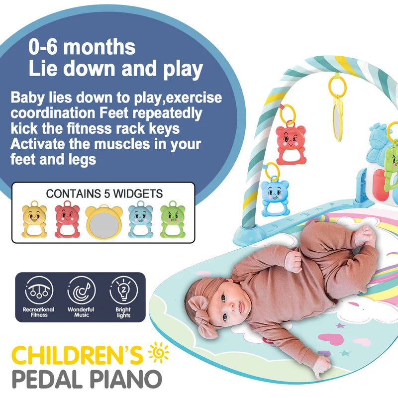Baby Fitness Stand Music Play Gym Activity Toys Newborn Piano Crawling Blanket Pedal Game Pad Early Education 0-36 Months Gif
