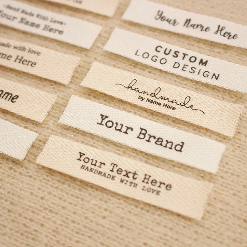 12x60mm Custom Twill Label - Personalized Brand, Organic Cotton Tags, One or Two Lines, Personalise Text, Washable Tags (XW55