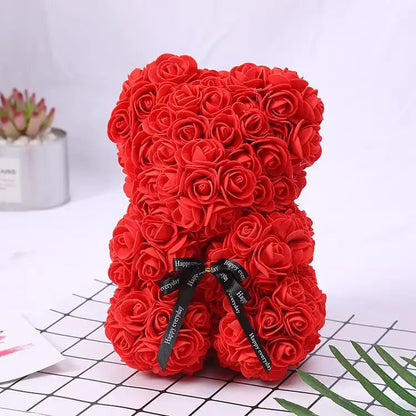 25cm Artificial Teddy Rose Flower Bear with Box Romantic Valentines Day Gift Girlfriend Women Anniversary Wedding Party Suppl