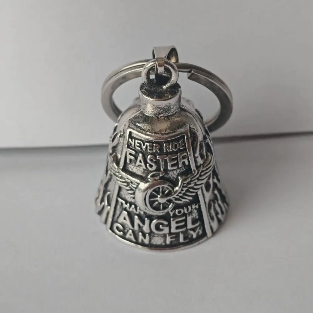 Vintage 3D Design Motorcycle Guardian Bell Punk Style Wing Design Biker Good Luck Charm Alloy Retro Angel Pendant Bell Men
