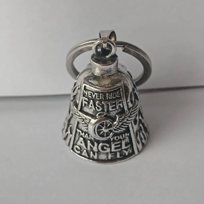Vintage 3D Design Motorcycle Guardian Bell Punk Style Wing Design Biker Good Luck Charm Alloy Retro Angel Pendant Bell Men