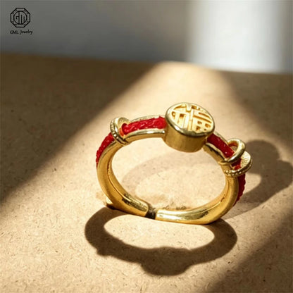 Sand Gold Adjustable Ring Matte Wide Band Openable Fade Resistant Unisex Couple Jewelry Solid Minimalist Gift - Hongfu