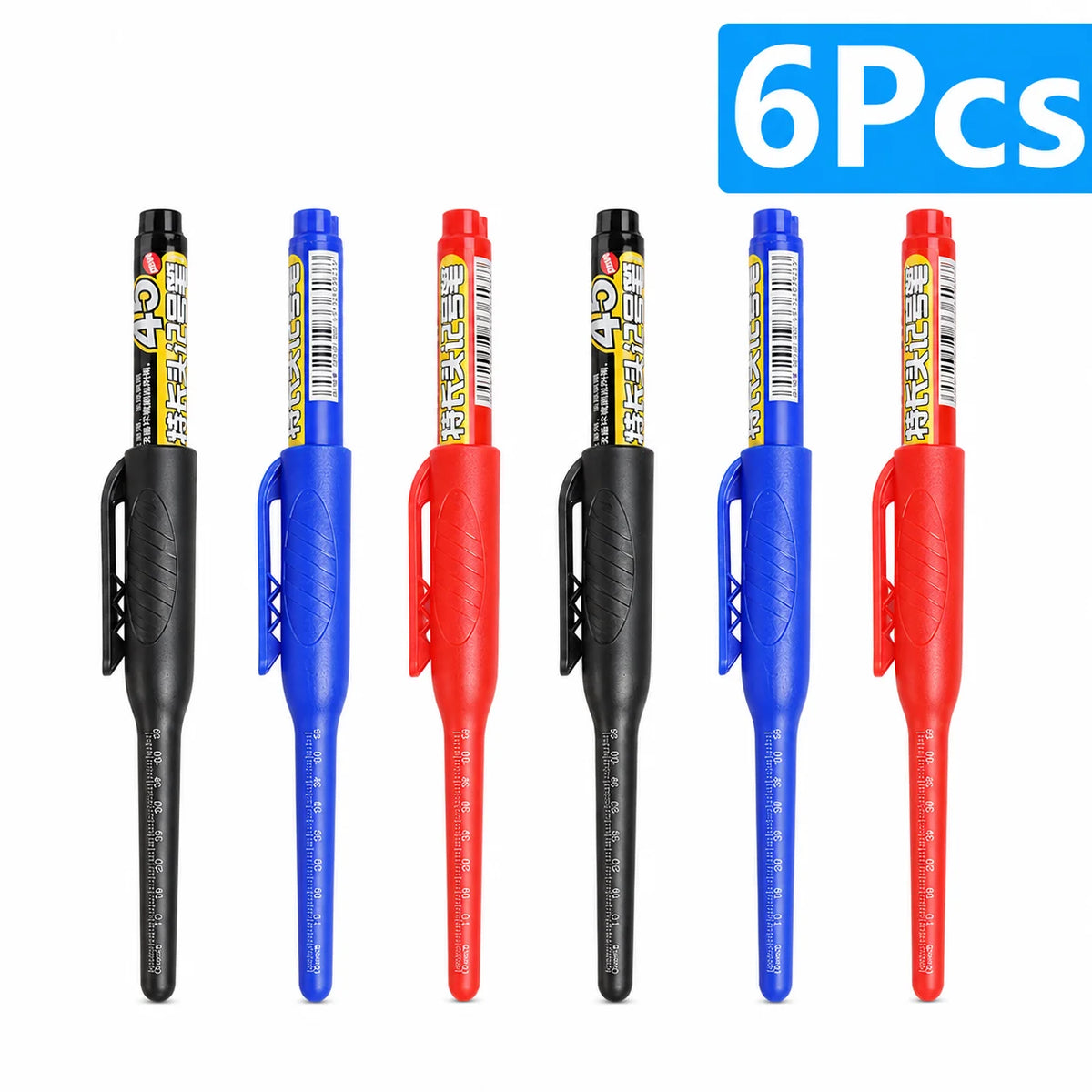 1-6Pcs 45mm Waterproof Long Head Nib Deep Hole Markers Pen Tile Carpenter Pen Multi-purpose for Woodworking Black/Blue/Red In