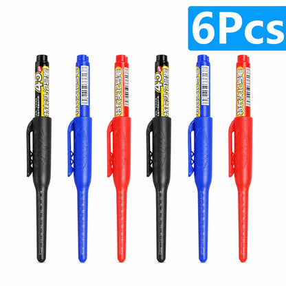 1-6Pcs 45mm Waterproof Long Head Nib Deep Hole Markers Pen Tile Carpenter Pen Multi-purpose for Woodworking Black/Blue/Red In