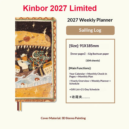 Kinbor Original Undated Weekly Planner, Illustrated Hardcover Journal with Two Pages Per Week, Portable To-Do List Notebook S