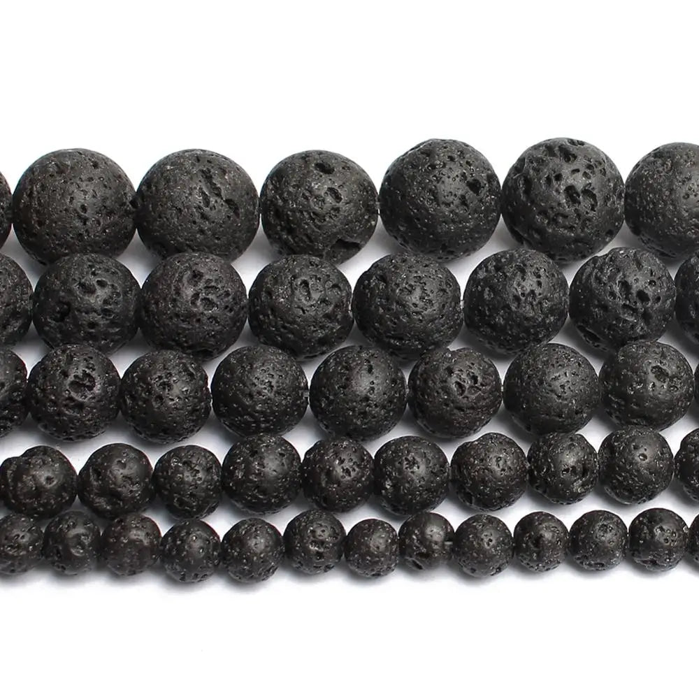 4-14mm Natural Black Volcanic Lava Stone Round Beads 15" Pick Size For Jewelry Making diy Bracelet