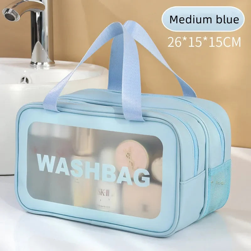 Dry-wet separation double transparent PU makeup bag portable washing bag cosmetic storage bag travel fitness swimming essenti