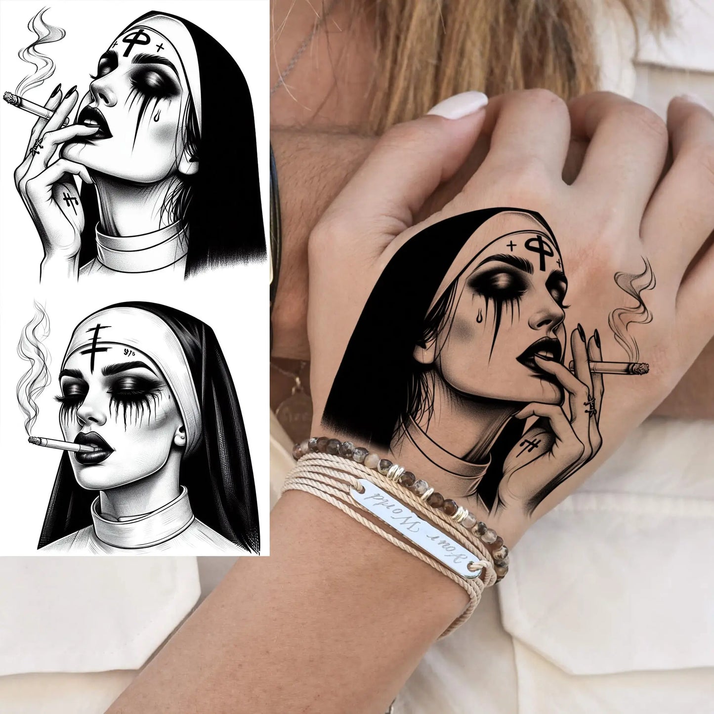 1 Sheet Evil Women Face Joker Mask Temporary Tattoos For Men Women Adults Waterproof Realistic Fake Tattoos Long Lasting Stic