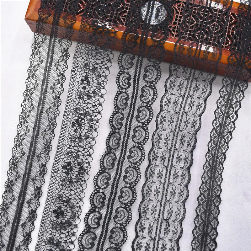 Lace Trim 10 Yards, Black Lace Ribbon for Sewing, Vintage Lace Trim for DIY Crafts, Planner Decorating, Fabric Accent Wide 14