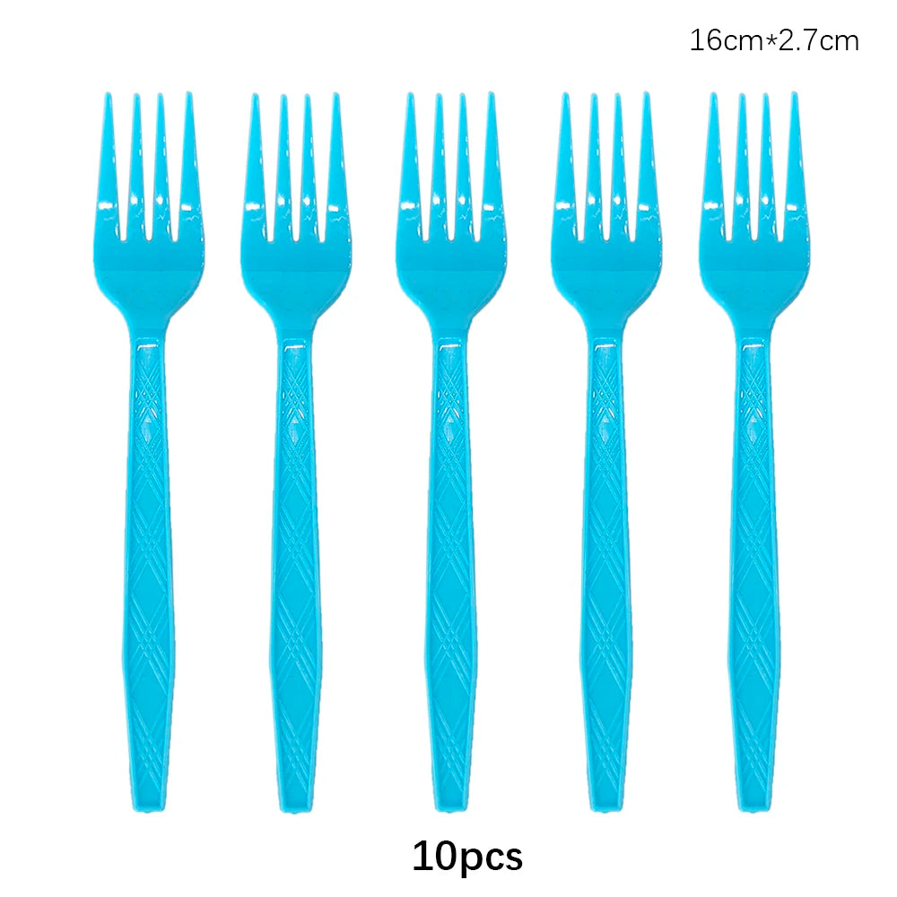 Disposable Knife Fork Spoon Cutlery Set Pink Blue Disposable Tableware Birthday Party Decorations Wedding Baby Shower Supplie