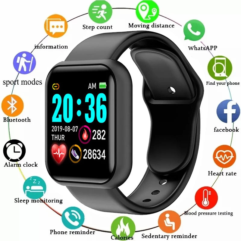 Y68 Smart Watch Men Women Heart Rate Oxygen Blood Pressure Monitoring Multi-Function Sleep Monitoring Smartwatch for Ios Andr