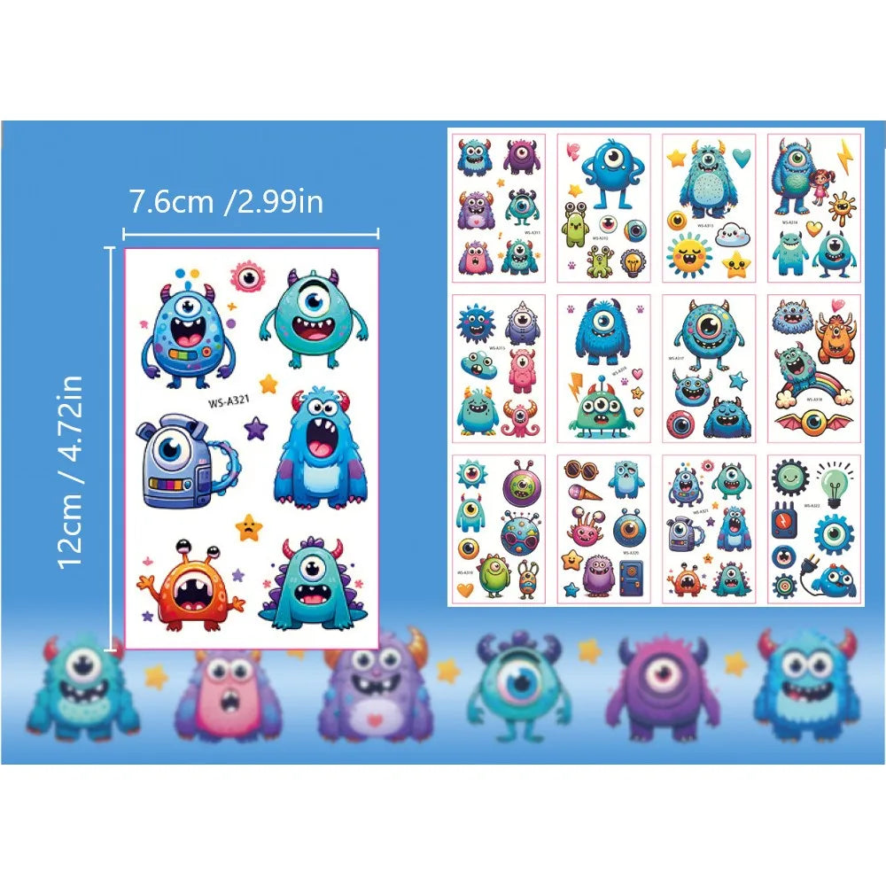 Monster Temporary Tattoos for Kids - More Than 120 Tattoos - Cute Cartoon Tattoos Sticker for Boy Girl Birthday Party Decorat