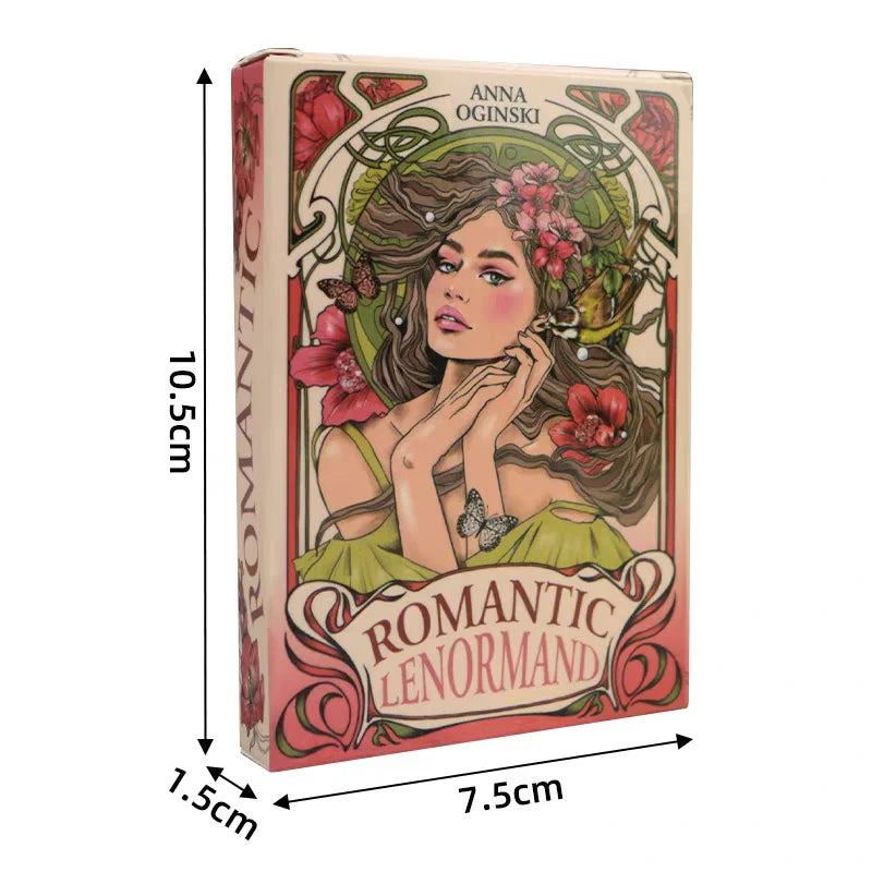 Romantic Lenormand Oracle Cards 10.2*7.2cm English Vision Art Nouveau Floral Motifs 37 Pcs Deck 4*2.8inch For Party, Board Ga