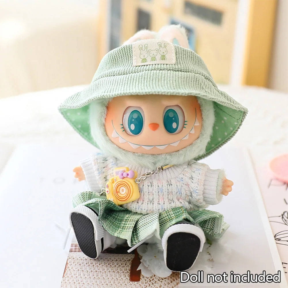 Mini Doll'S Clothes Outfit Accessories for 15-17cm Ropa Labubu & 10cm Cotton Doll Love Hoodie Pink Yarn Skirt Clothing no dol