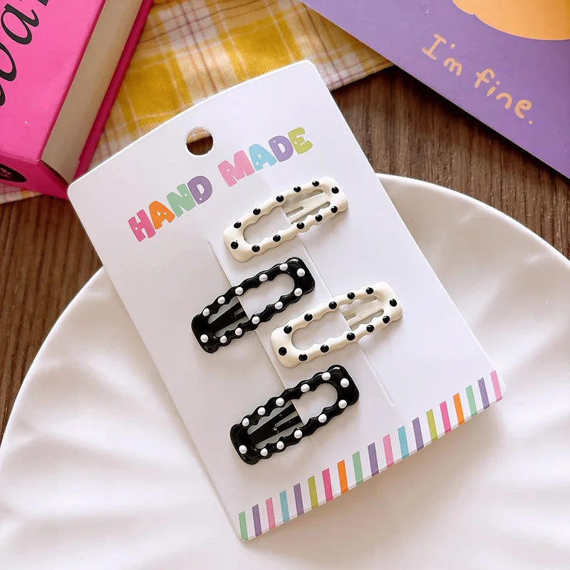 Rhinestone Vintage Polka Dot Star Hair Clips Set Japanese Sweet Girlish Heart Geometric Flyaway BB Clips Kids Versatile Hairp