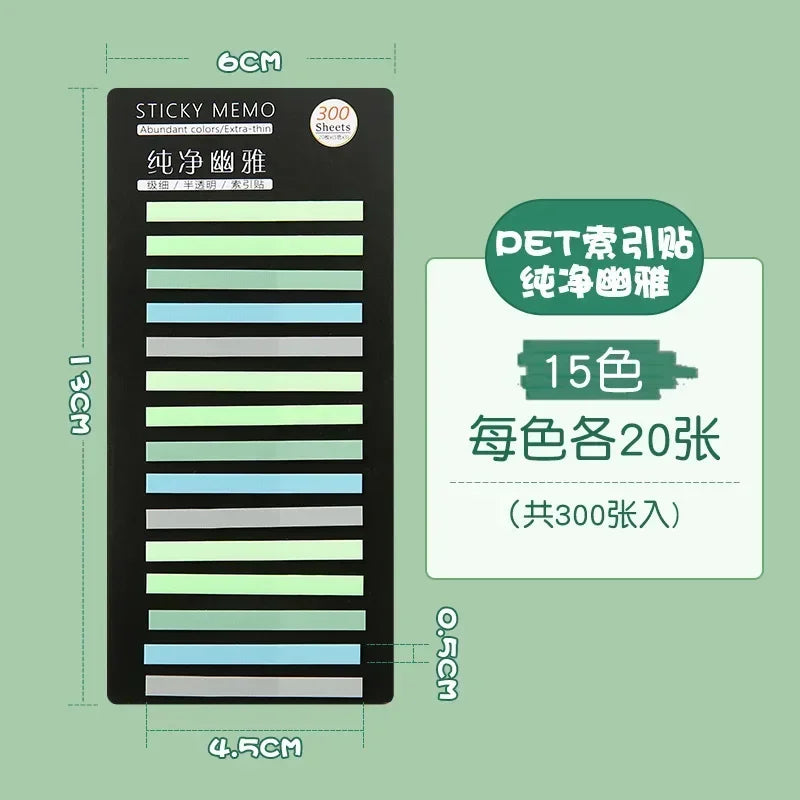 300Pcs Color Translucent Strips PET Index Sticker Note Highlight Mark Stickers Subjects Bookmarks Student Stationery Sticky N