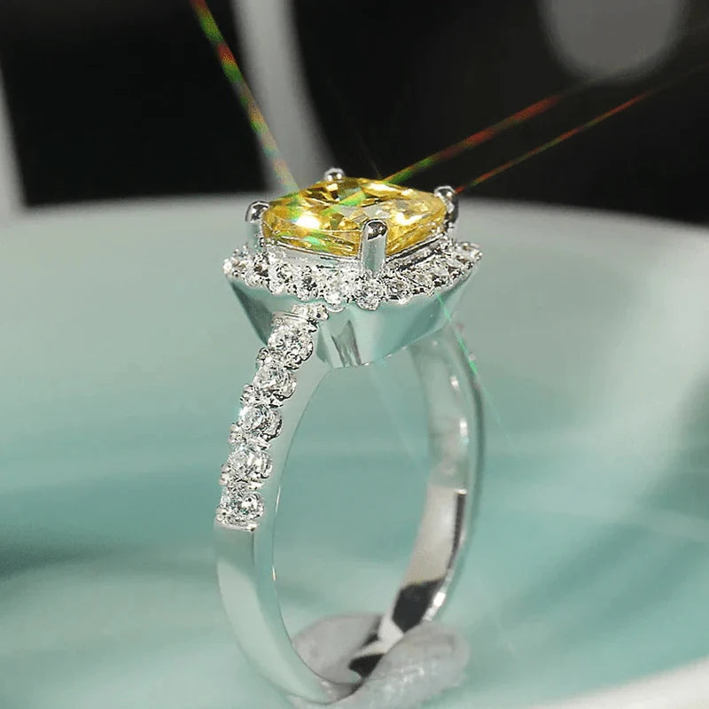 CAOSHI Graceful Wedding Ring Lady Bright Yellow Crystal Accessories for Women Fashion Aesthetic Jewelry for Engagement Party