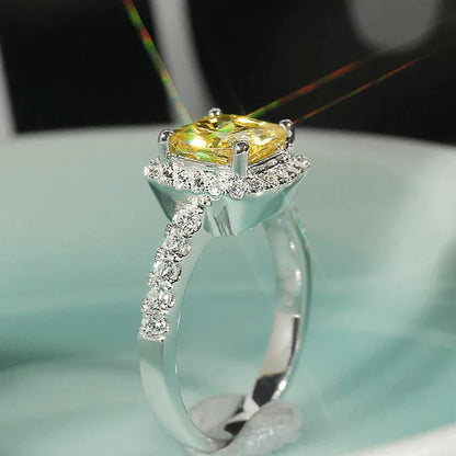 CAOSHI Graceful Wedding Ring Lady Bright Yellow Crystal Accessories for Women Fashion Aesthetic Jewelry for Engagement Party