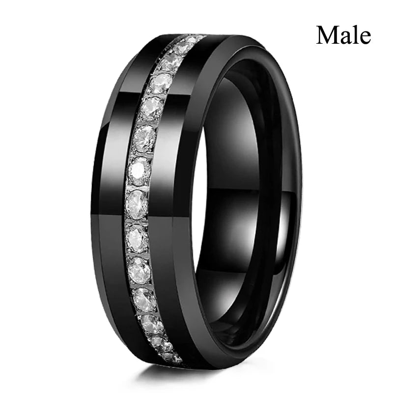 Charm Couple Rings Romantic Women Red Rhinestones Rings Set Trendy Men Stainless Steel Celtic Dragon Rings Wedding Band Jewel