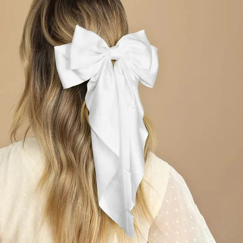 Bow Ribbon Hair Clip for Women Bowknot Barrettes Girls Solid Stain Spring Ponytail Clip Headband Hair Accessories Headwear Gi