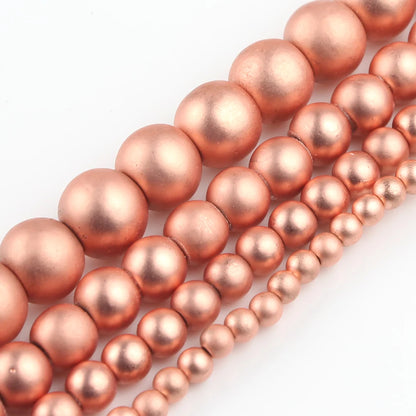Natural Stones Rhodium Rose Gold Plated Hematite Round Loose Mineral Beads for Bracelet DIY Jewelry Making 15inch 2/3/4/6/8/1