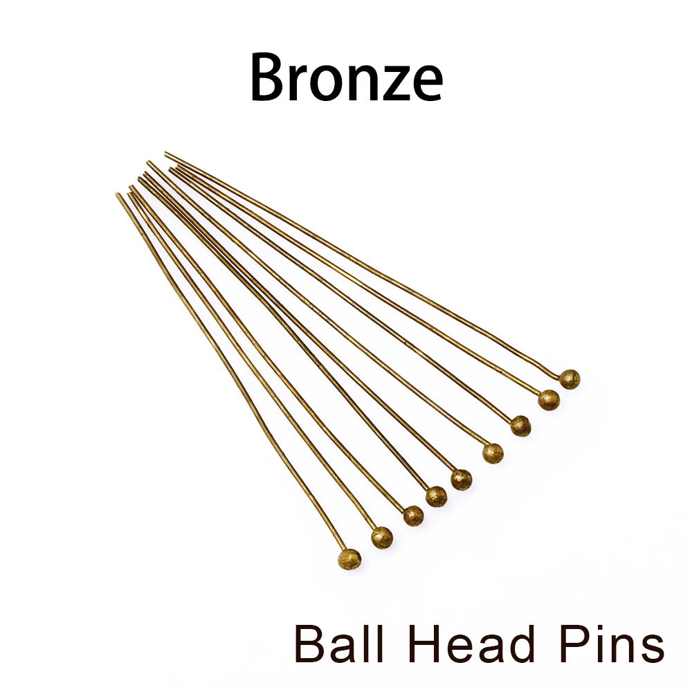 100-200Pcs/Lot 10-70mm Heads Eye Flat Head Pin Gold Plated Ball Head Pins for Jewelry Findings Making Accessories Supplies - 