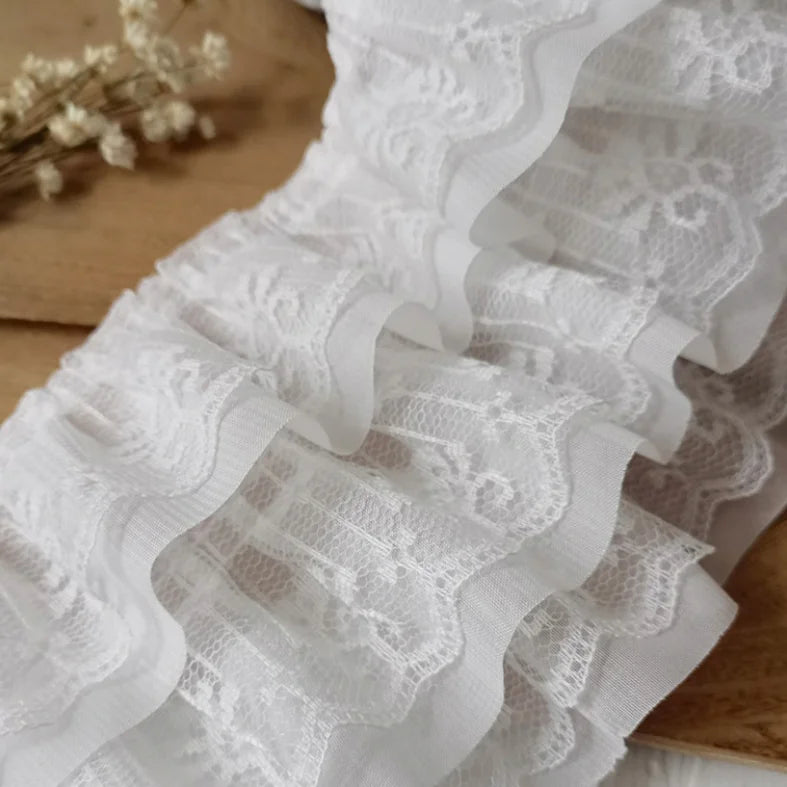 12CM Wide White Black Three Layers 3D Pleated Mesh Chiffon Fabric Embroidered Ruffle Trim DIY Dress Apparel Collar Sewing Dec