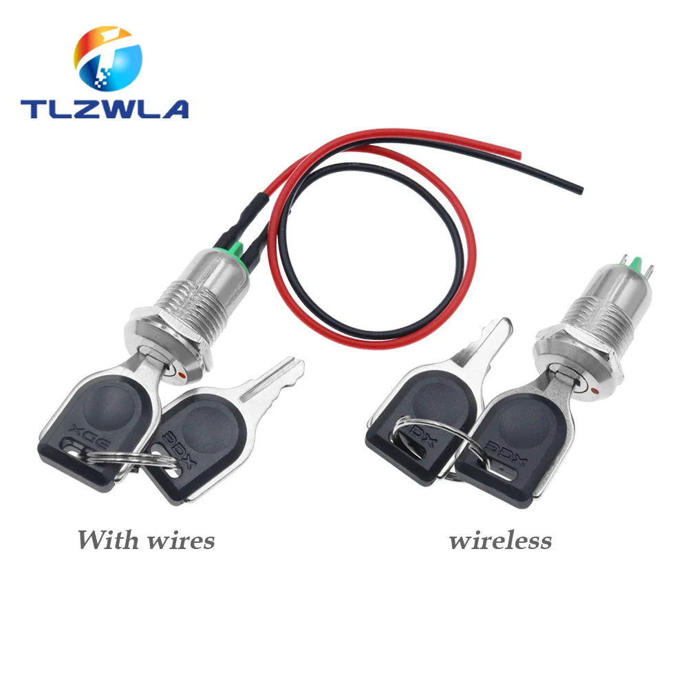 1PCS 12mm Zinc Alloy Electronic Key Switch With 2 Keys ON OFF Phone Lock Security Power Button Tubular Terminals 2 Position 1