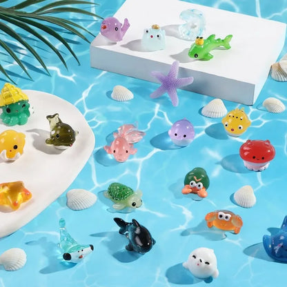 Mini Ocean Resin Animals Tiny Sea Animals Figurines Marine Miniature Decorations for DIY Fish Tank Potted Micro Garden Landsc
