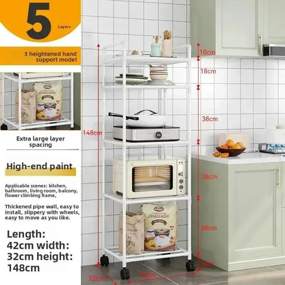 Minimalist style household storage rack, multi-layer adjustable shelf, mobile storage cart
