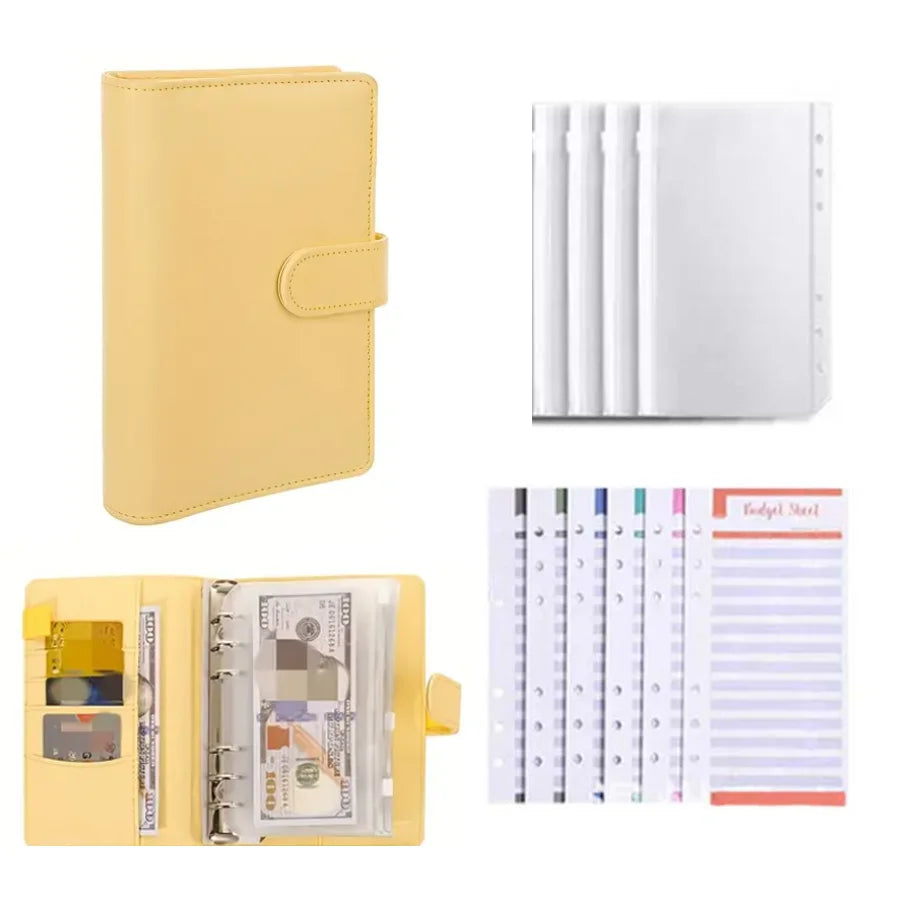PU Leather Budget Binder With Cash Envelopes Pockets Zip Small French Budget Pouch Binder For Saving Money A6 Planner Organiz