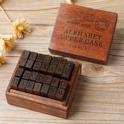 Journal Go 28pcs Alphabet Number Week Stamps Vintage Wooden Letter Stamp Set for Craft Card Making Planner Scrapbooking Journ
