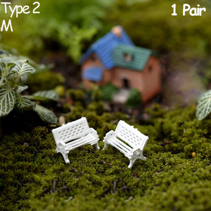 3pcs Table Chairs Miniature Set Mini Fairy Garden Furniture Ornaments Kit for Dollhouse Accessories Home Micro Landscape - St