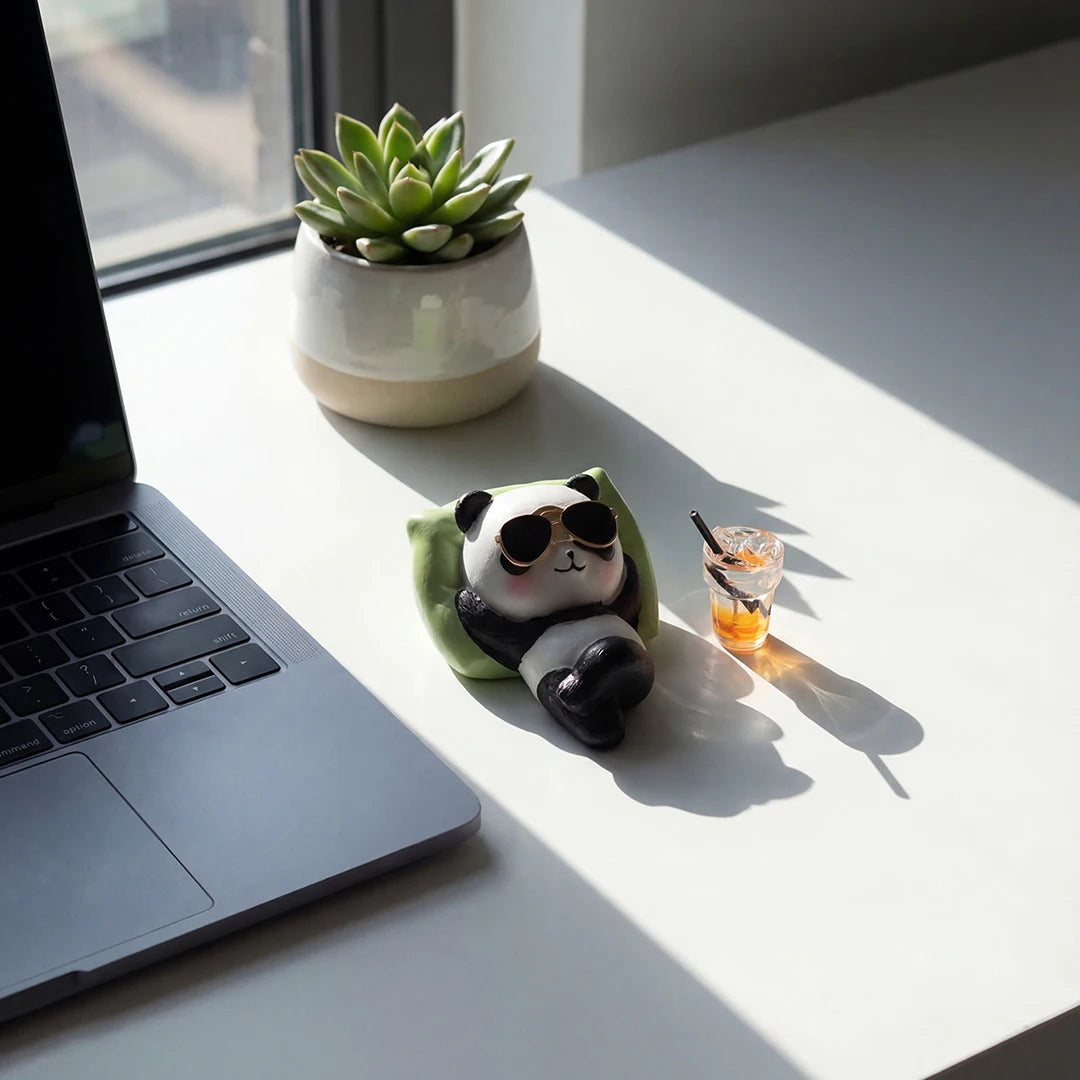 Cute Panda & Bunny Car Dashboard Decor Relaxed Resin Animal Figurines for Car Interior Decor & Home Office Desk Mini Statues